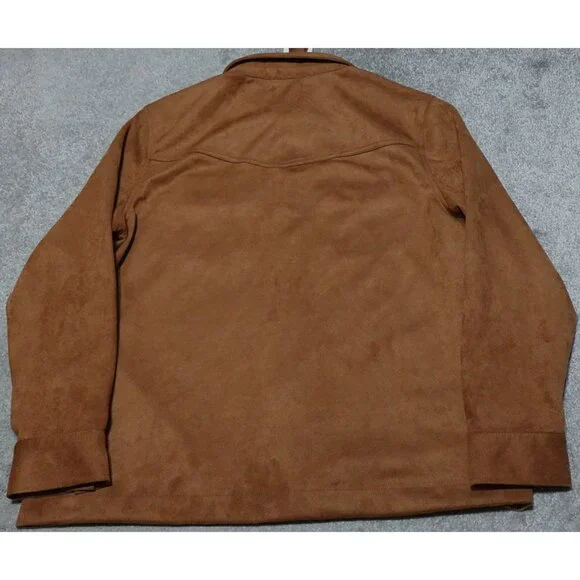 FRYE Faux Suede Shirt Jacket Men's Medium Brown Snap Flap Pockets Long Sleeve - Picture 5 of 8